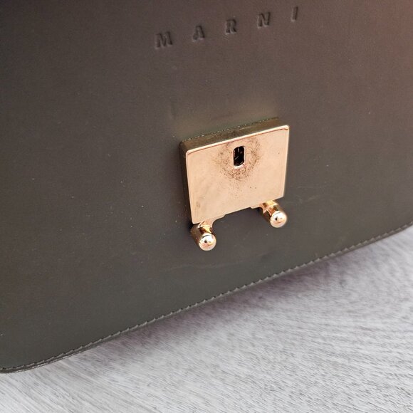 Marni Trunk Medium Leather sShoulder Bag Forest Green - Picture 8 of 16